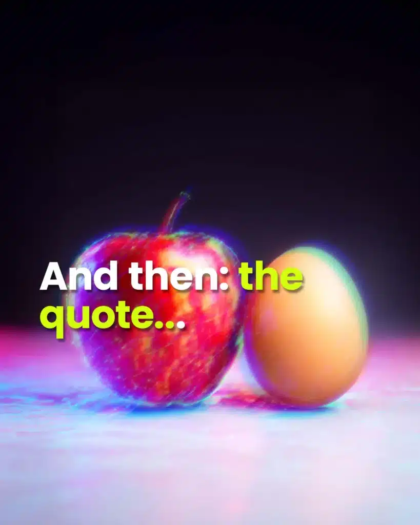 Blog cover And then: the quote: an apple and an egg in neon light.
