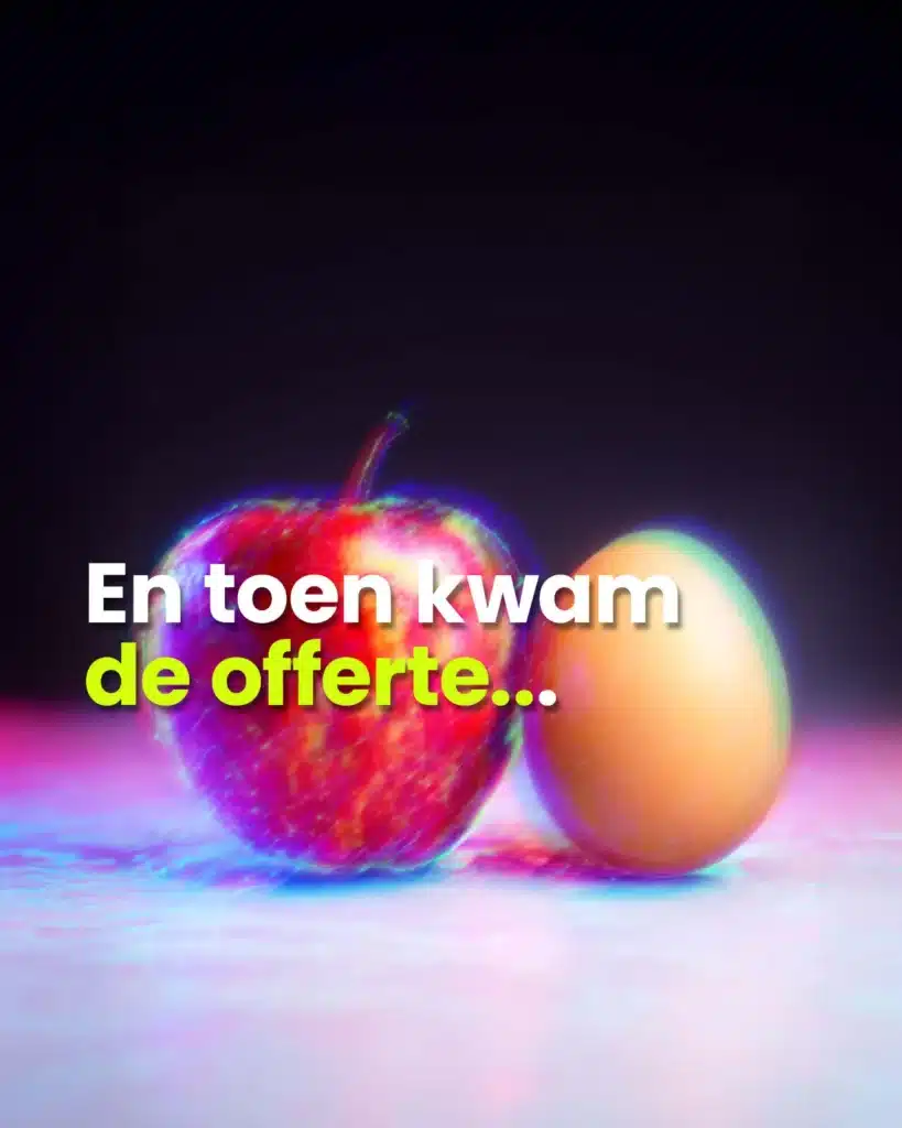 Blogcover En toen kwam de offerte: een appel en een ei in neonlicht.