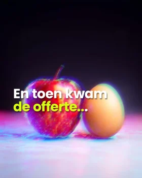Blogcover En toen kwam de offerte: een appel en een ei in neonlicht.